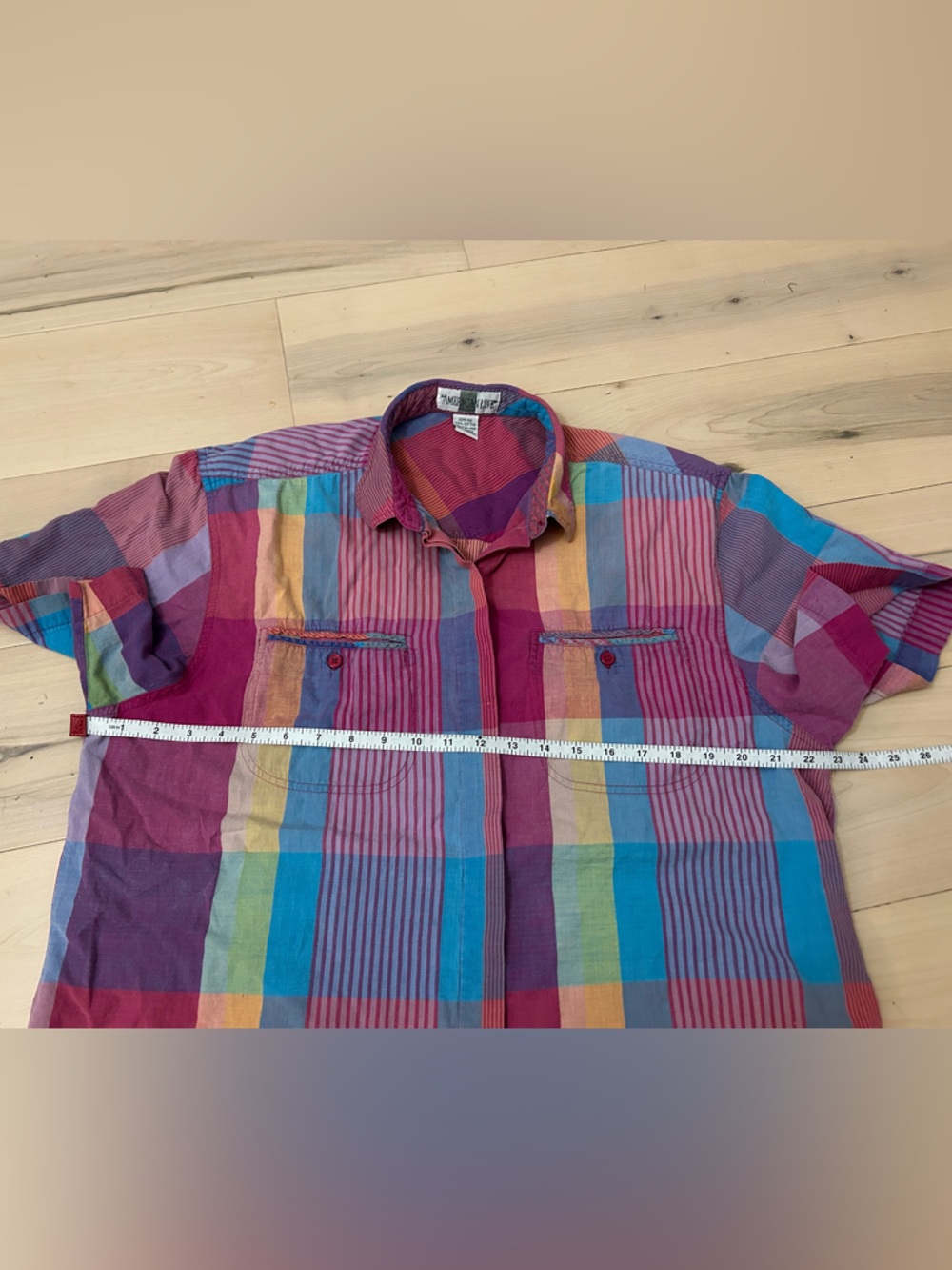 Vintage American Line Madras Plaid Button Up Shirt Size 20W 100% Cotton 80s/90s - Picture 4 of 14
